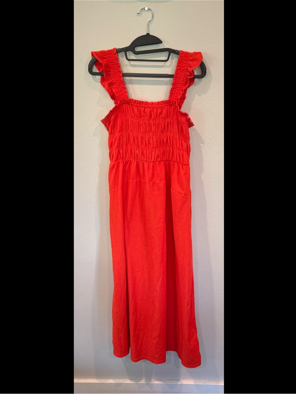 Fit and Flare Lightweight Smocked Dress Women’s M Vibrant Orange Beach Cover Up